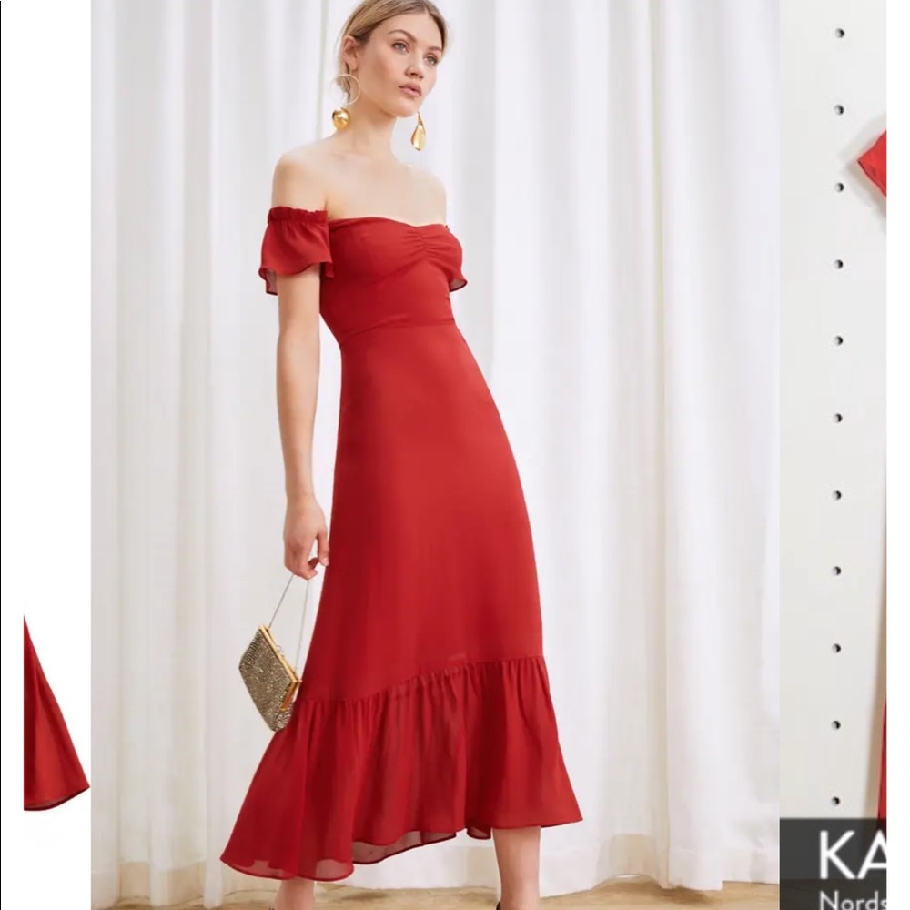Reformation Red Butterfly Midi dress